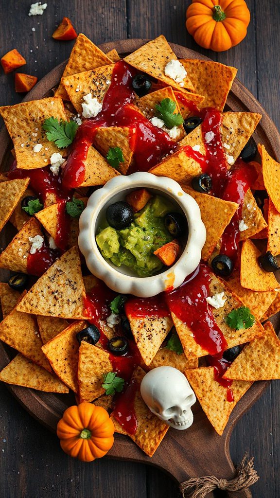 spooky blood red salsa nachos