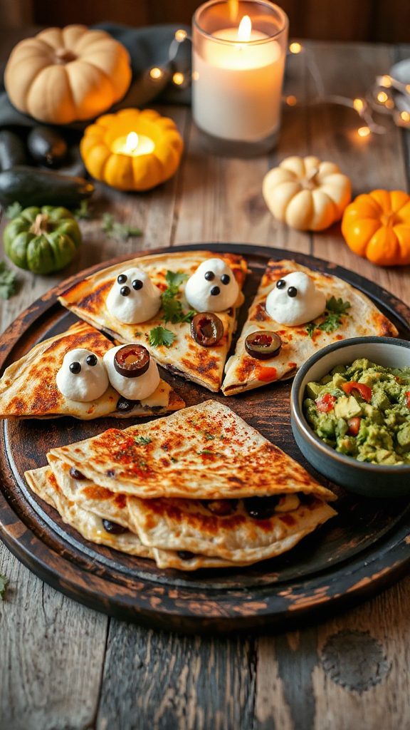 spooky cheese bean quesadillas