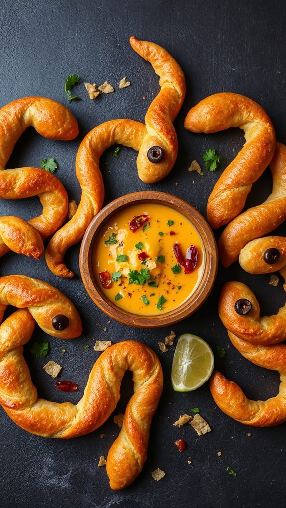 spooky cheesy snake breadsticks