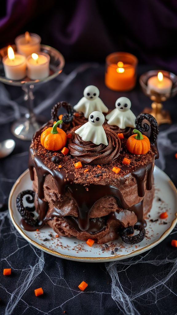 spooky chocolate mousse dessert