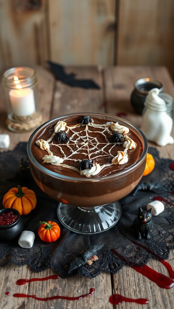 spooky chocolate mousse dessert