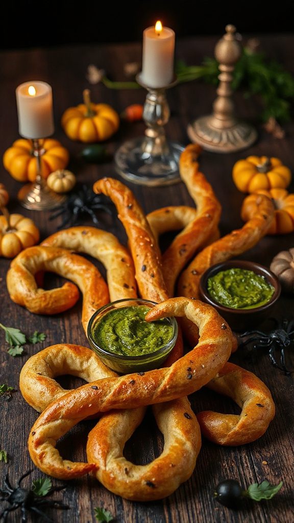 spooky garlic snake breadsticks