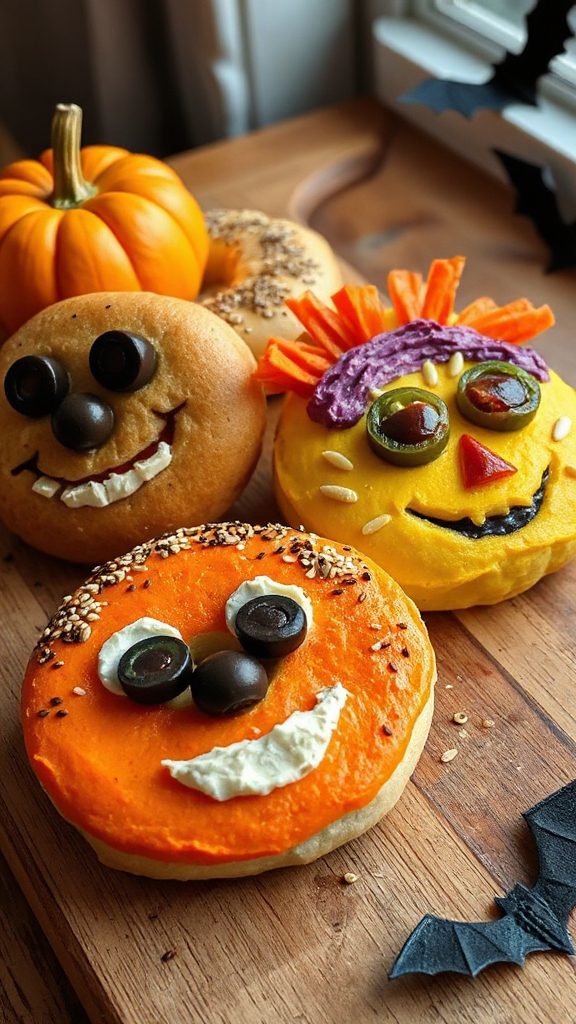 spooky halloween breakfast bagels