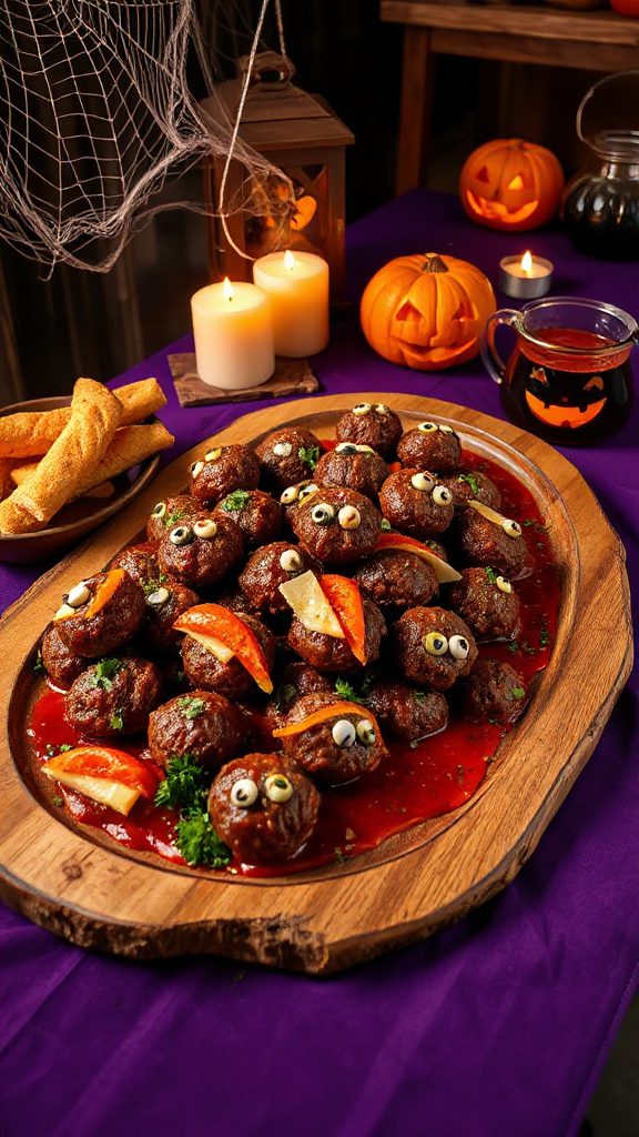 spooky meatballs with eyes
