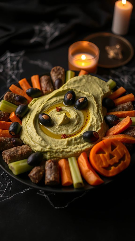 spooky olive eyed hummus treat