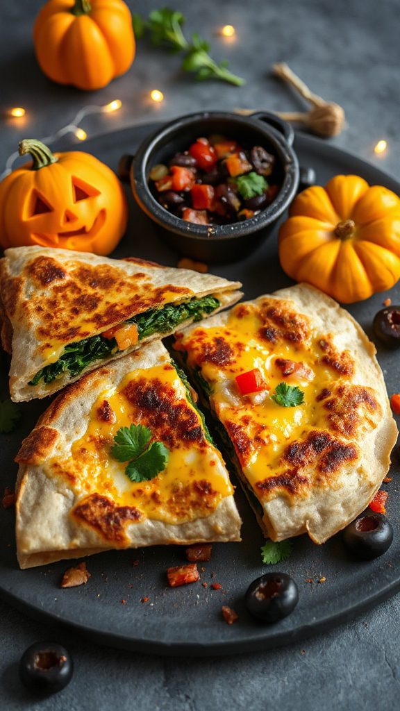 spooky salsa cheese quesadillas