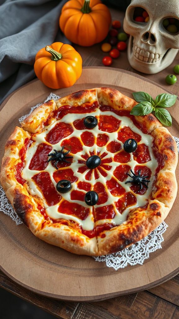 spooky spider web pizza