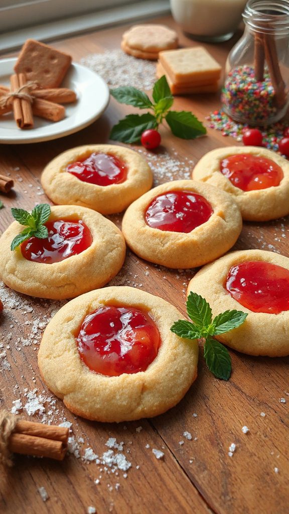strawberry rhubarb thumbprint cookies
