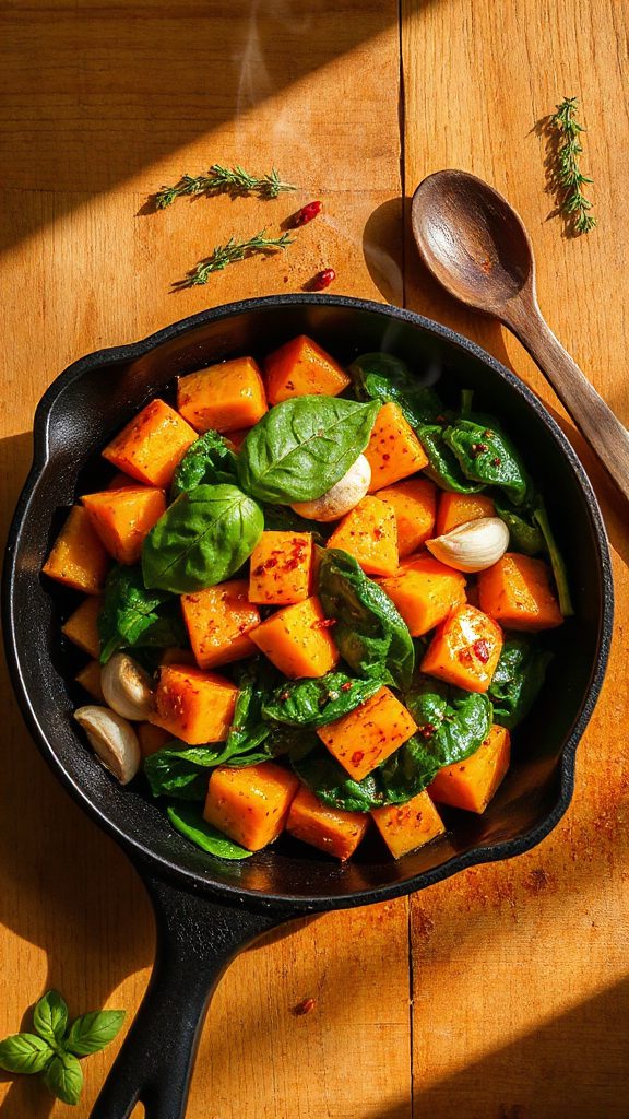 sweet potato spinach saut