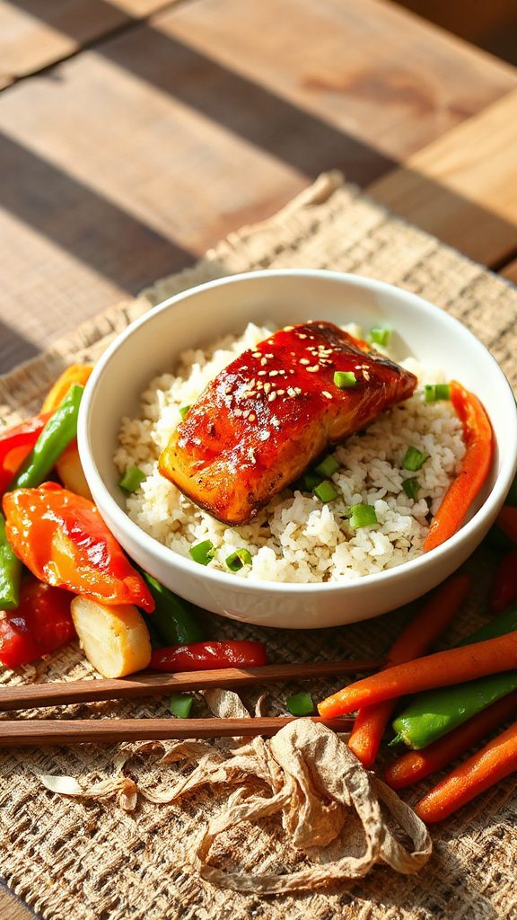 teriyaki salmon rice dinner