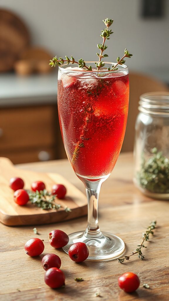 thyme infused cranberry sparkling drink