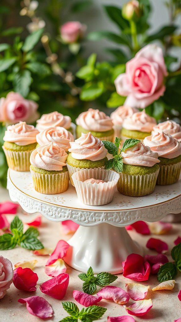 vegan matcha rose cupcakes