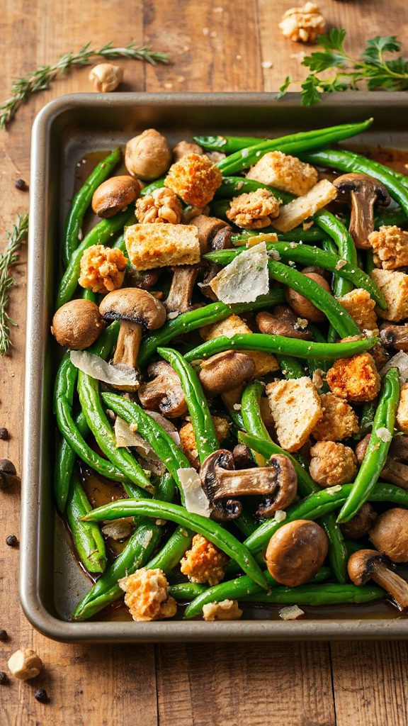 vegan sheet pan green bean casserole
