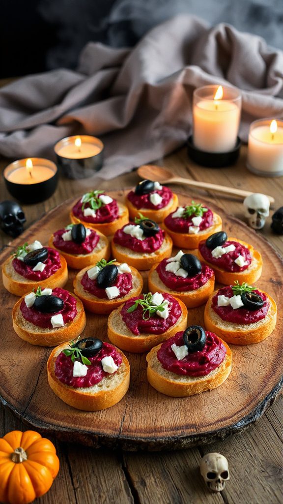 vibrant beet hummus crostini