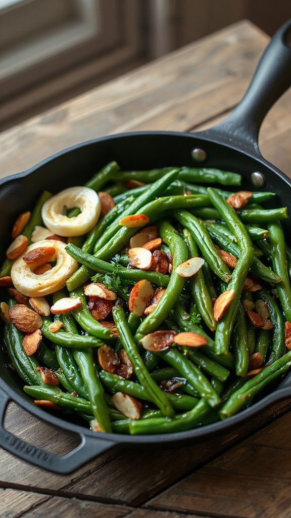 vibrant green bean almondine