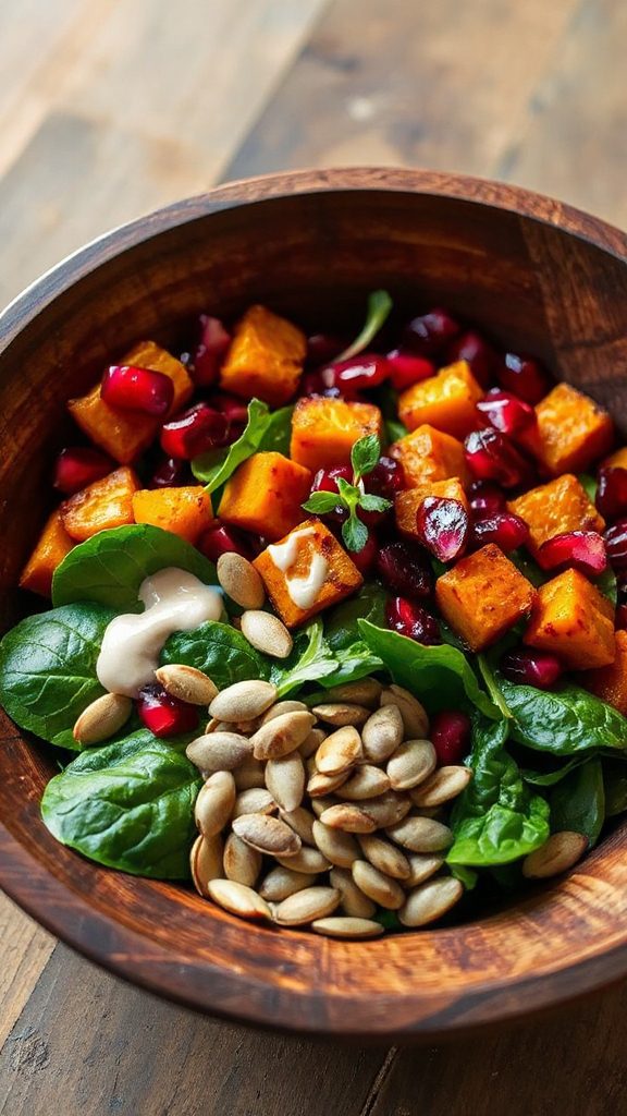 vibrant spinach pomegranate bowl