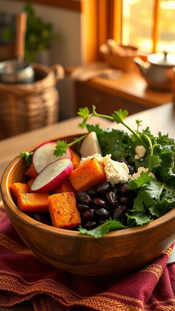 vibrant sweet potato taco bowl