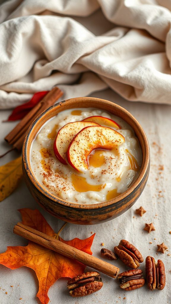 warm cinnamon apple rice pudding