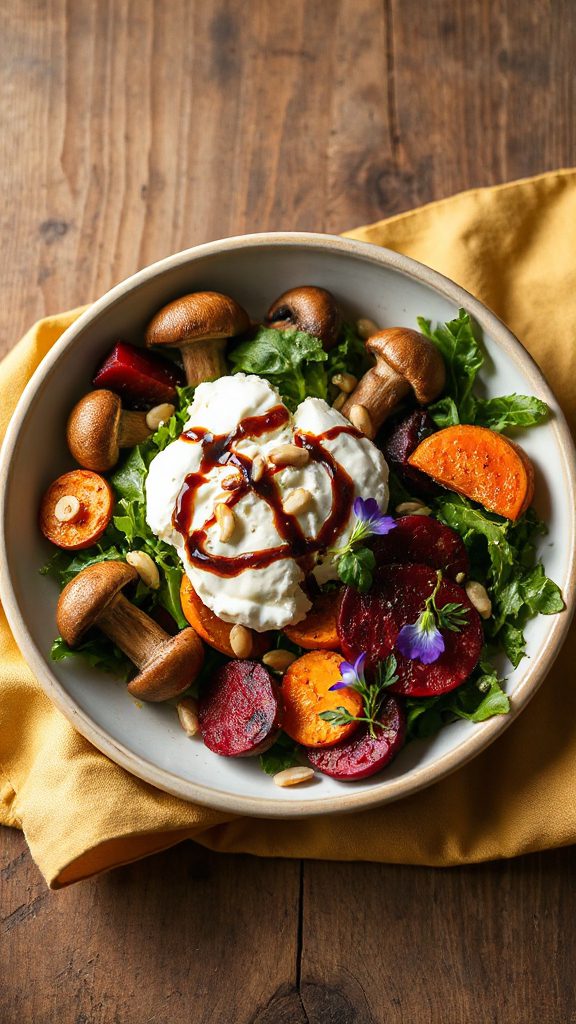 warm mushroom burrata salad