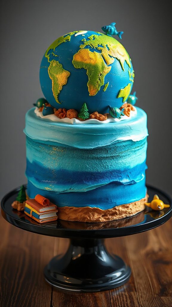 whimsical globe themed cake