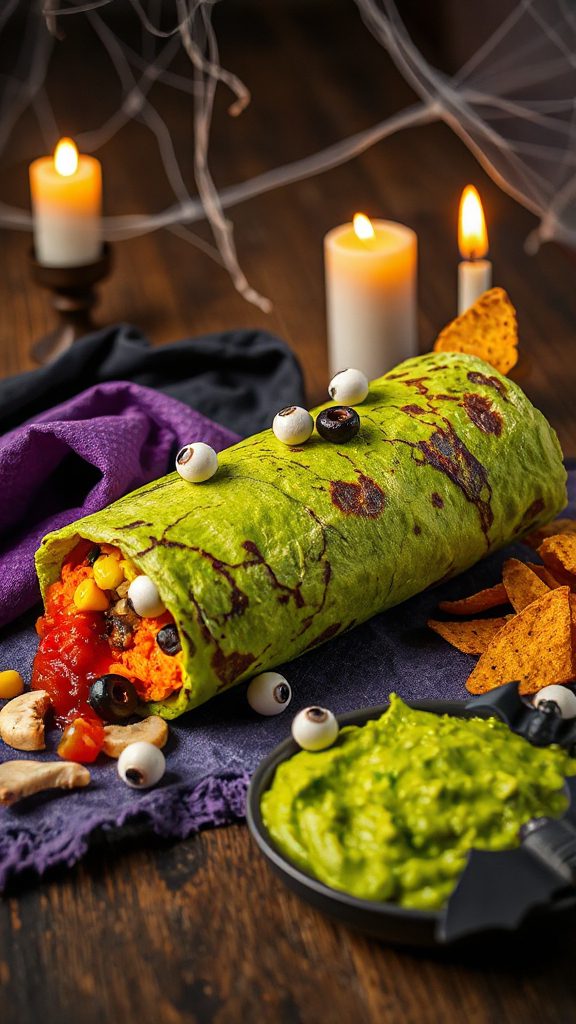 zombie themed breakfast burritos