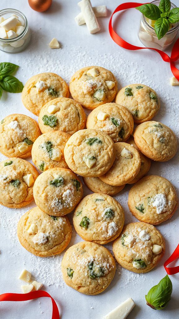 basil infused white chocolate cookies