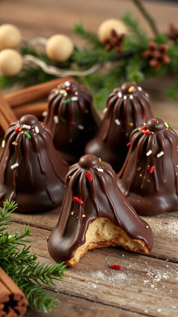 chocolate coated festive cookies