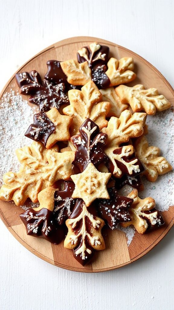 chocolate coated festive cookies