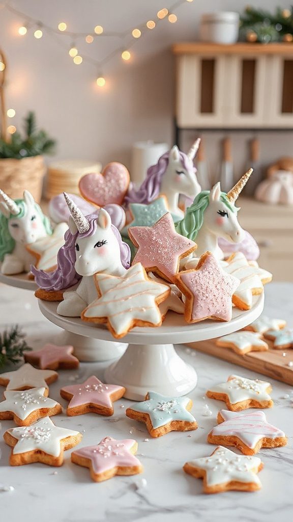 colorful sparkling unicorn cookies