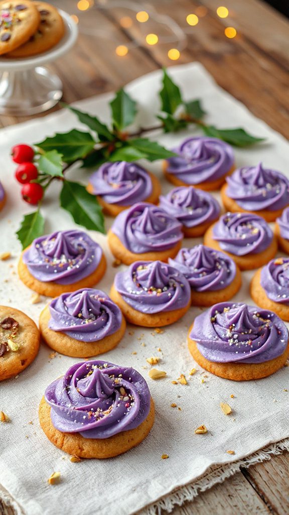 colorful ube frosted cookies