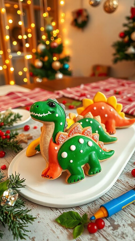 dinosaur shaped holiday cookies