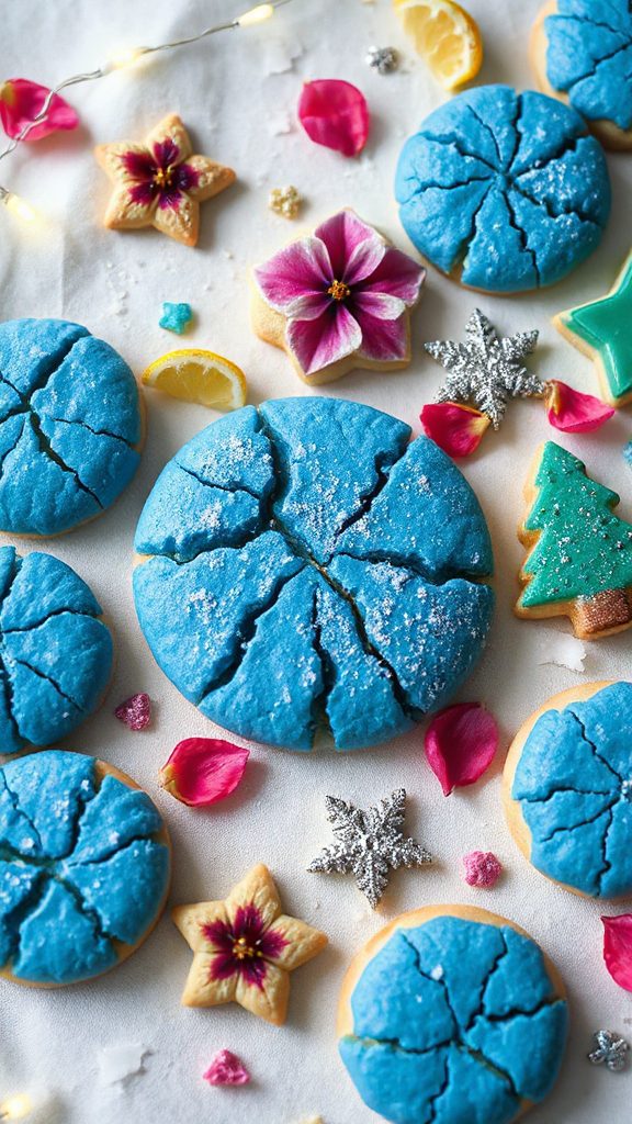 festive blue crinkle cookies