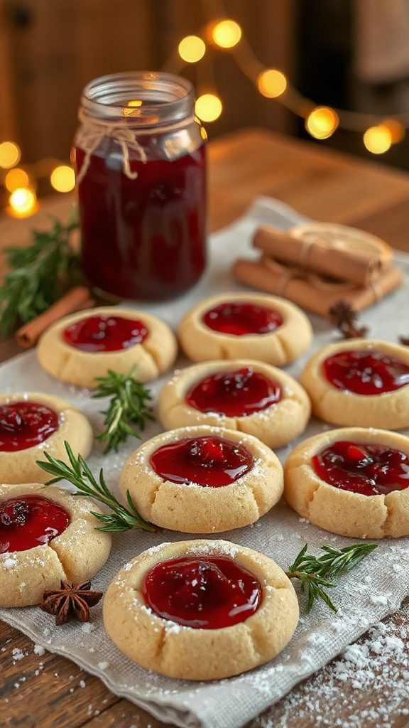 festive cranberry filled thumbprint cookies