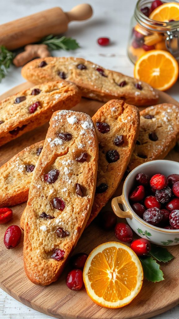 festive cranberry gingerbread biscotti