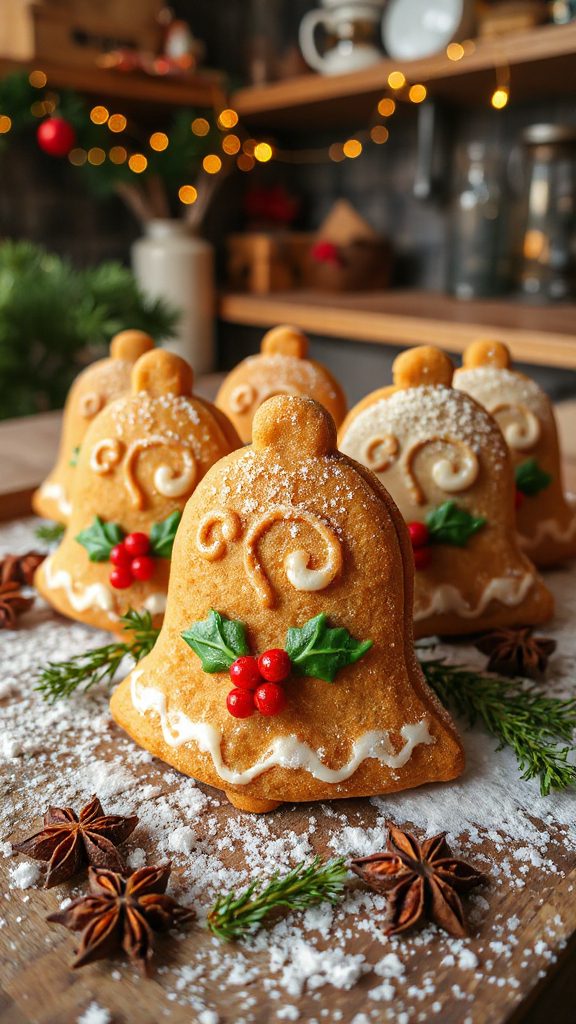 festive gingerbread bell cookies