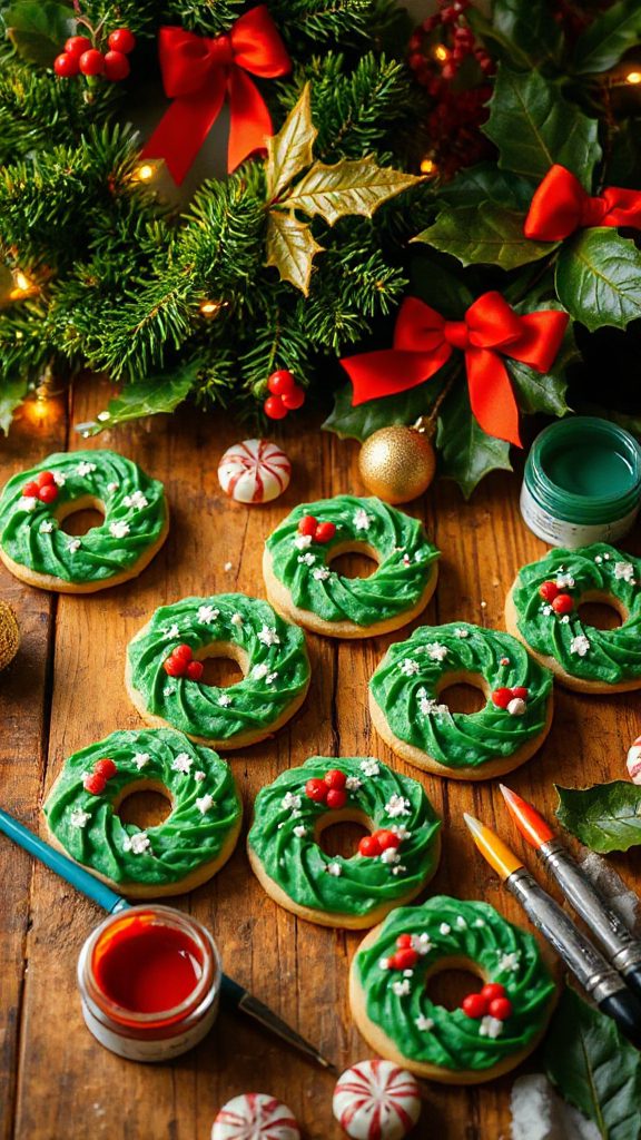 festive green wreath cookies