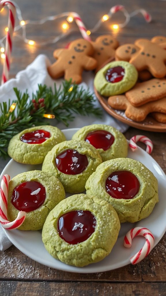 festive grinch thumbprint cookies