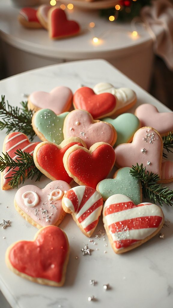 festive heart shaped cookies