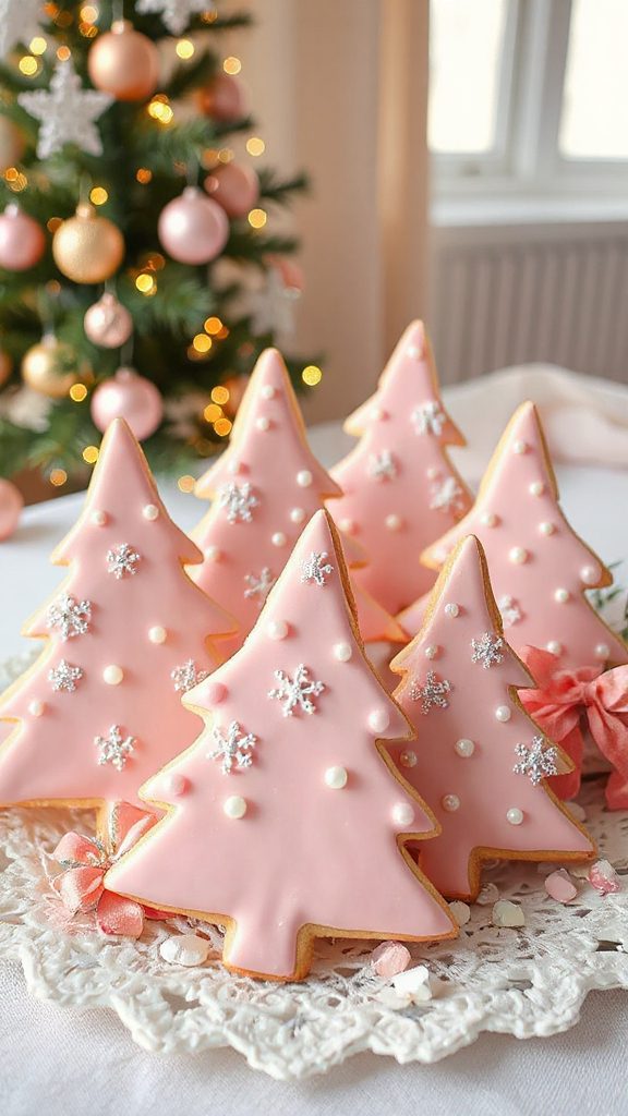festive pink tree cookies
