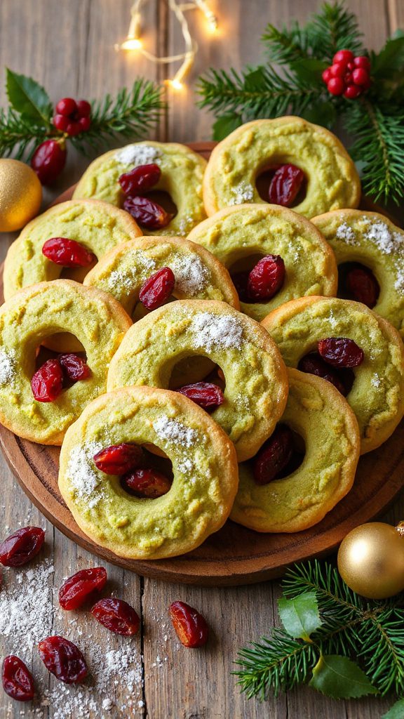 festive pistachio cranberry wreaths