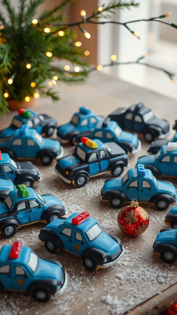 festive police truck cookies