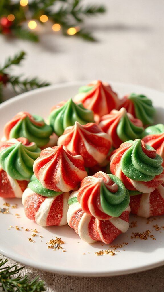 festive red and green meringues