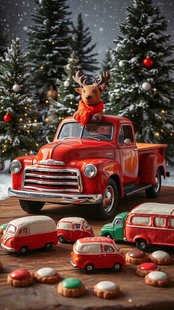 festive reindeer truck cookies