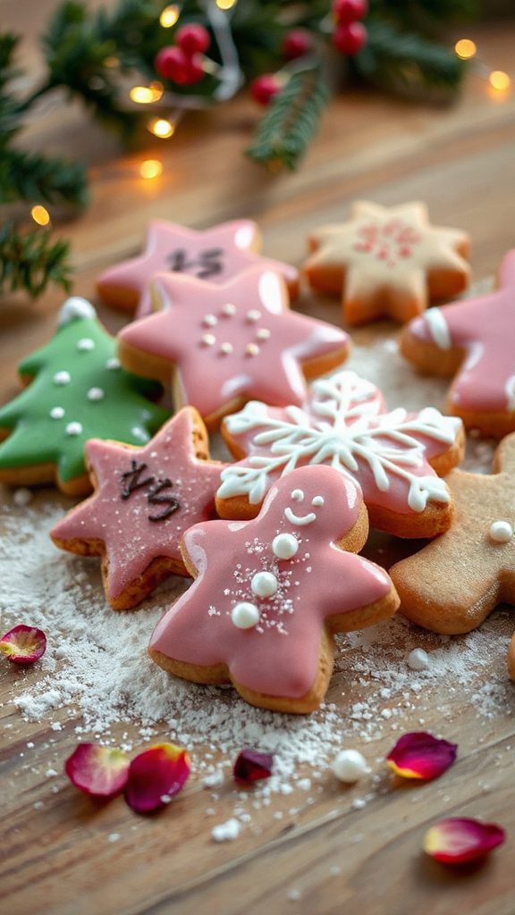 floral glazed holiday cookies