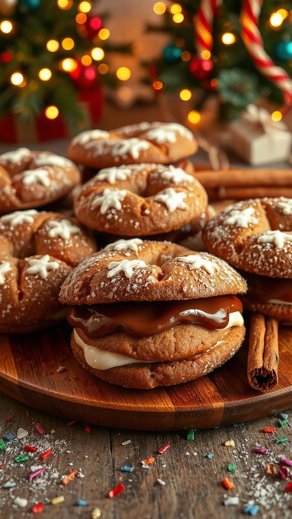 gingerbread pretzel cookie sandwiches