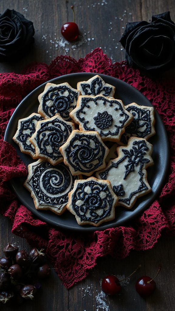gothic inspired decorated sugar cookies