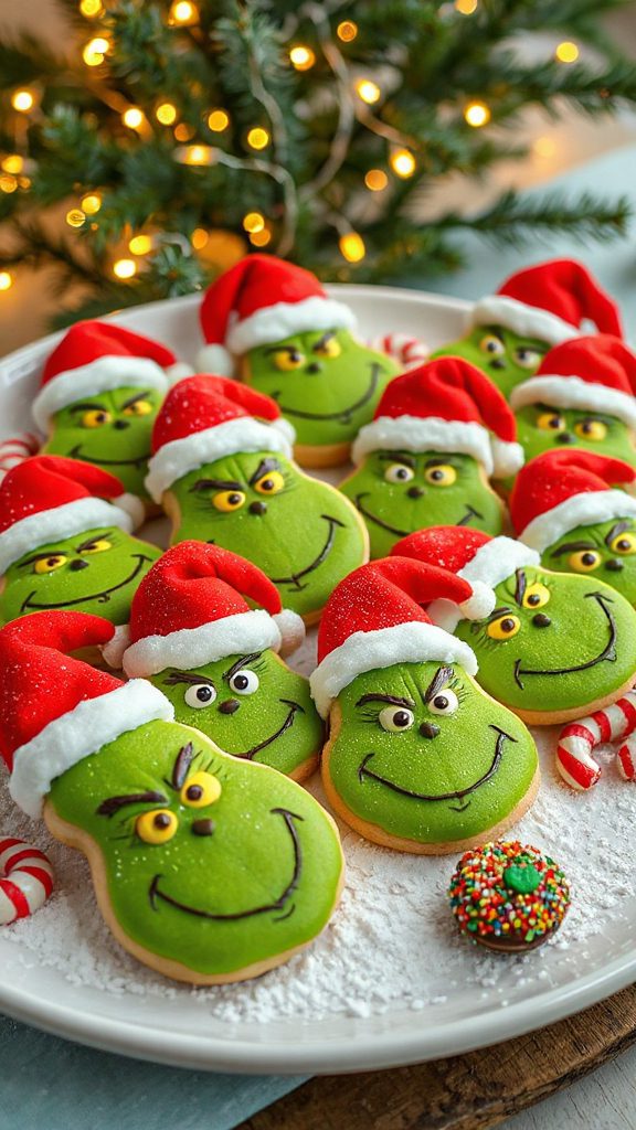 grinch themed festive cookies