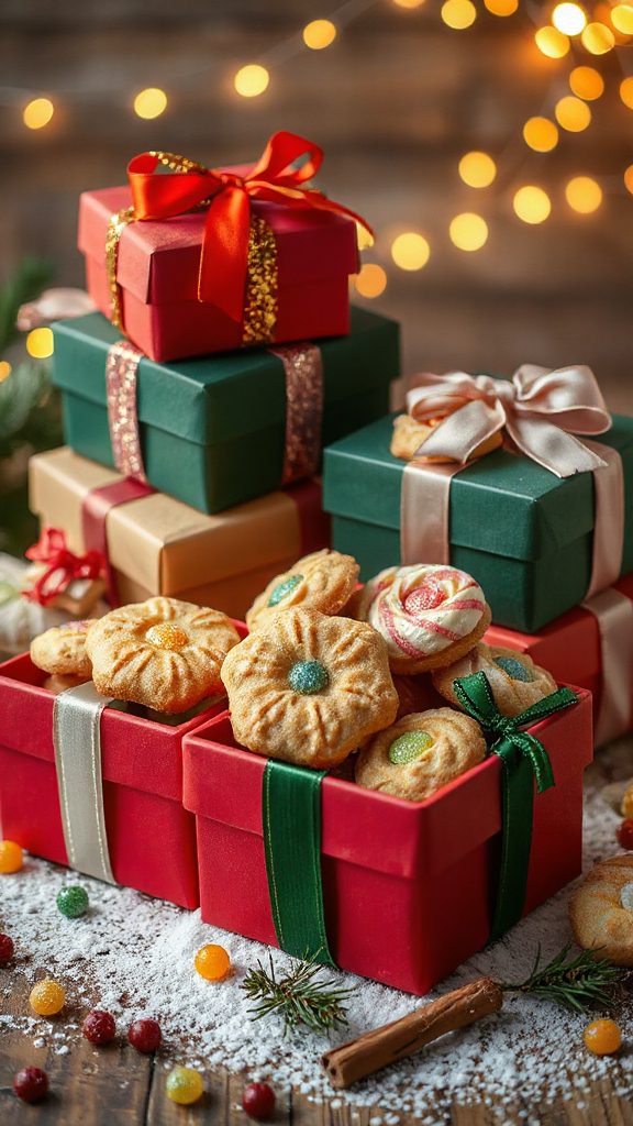 gumdrops decorate holiday gift boxes