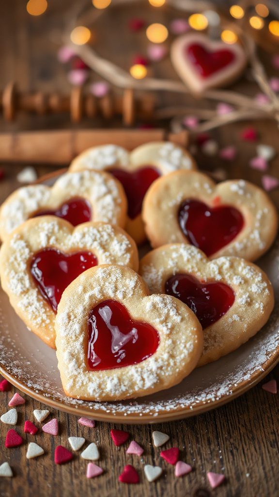 heart shaped raspberry jam cookies