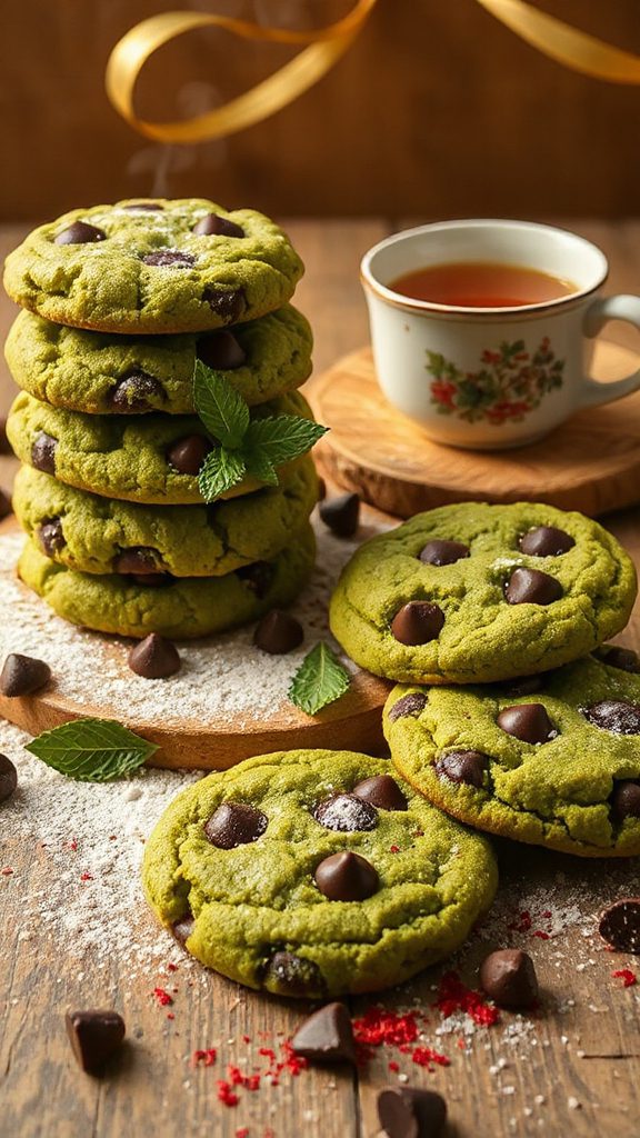 matcha mint chocolate chip cookies
